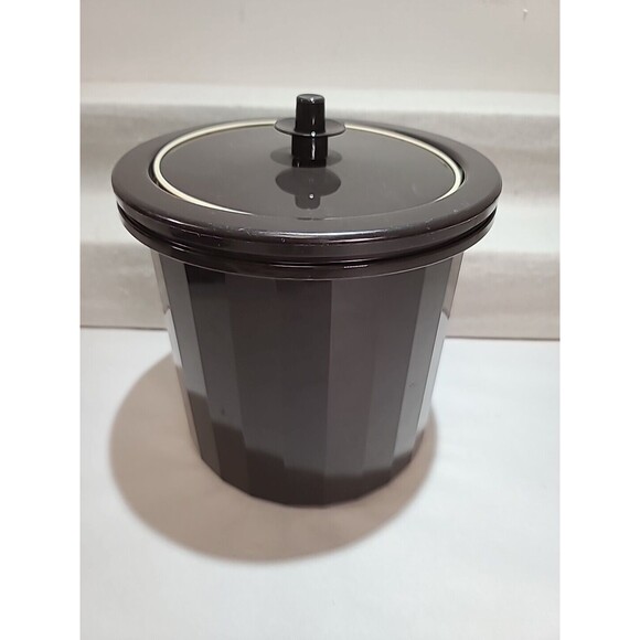 VTG Tupperware 2-piece Ice Bucket Mocha Brown 1683-5  Push Button Lid MCM - Picture 1 of 6